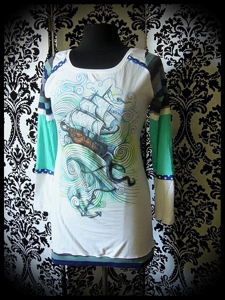 White blue mint yellow tunic top Threadless ship octopus - size S/M