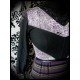 Black purple grey top floral / stripes prints - size S