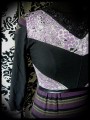 Black purple grey top floral / stripes prints - size S