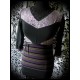 Black purple grey top floral / stripes prints - size S