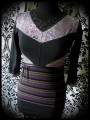 Black purple grey top floral / stripes prints - size S