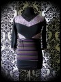 Black purple grey top floral / stripes prints - size S