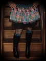 Teal/black ruffled mini skirt floral print - size S/M