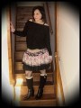 Beige/black/cream ruffled mini skirt floral print - size M/L