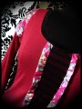Red top with pink floral print and black lace - size S/M