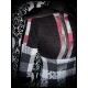 Black hooded sweater grey/dark red plaid details - size XS/S