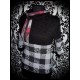 Black hooded sweater grey/dark red plaid details - size XS/S