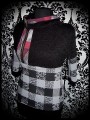 Black hooded sweater grey/dark red plaid details - size XS/S