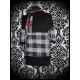 Black hooded sweater grey/dark red plaid details - size XS/S