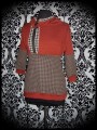 Orange hooded sweater brown gingham details - size S/M