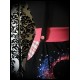 Black/coral pink strap skirt with pockets Threadless print - size M/L