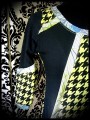 Robe pied de poule noir/vert anis - taille S/M