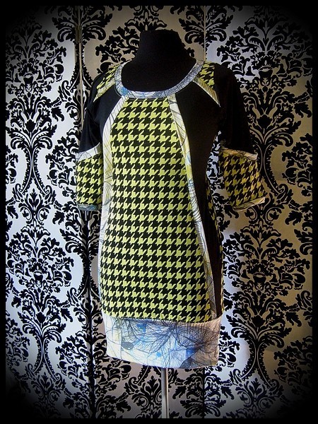 Robe pied de poule noir/vert anis - taille S/M Robe pied de poule noir/vert anis - taille S/M