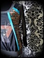 Haut noir gris turquoise détails pois motif cerf - taille S/M