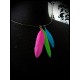 Collier tour de cou plumes turquoise/rose/verte