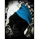 Turban effet croisé bleu canard dentelle crème