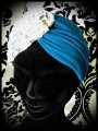 Teal / cream lace twisted turban