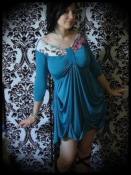 Teal draped dress with open back - size S/M