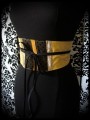 Yellow / black obi belt beige mustard details - one size fits most