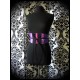 Purple / black obi belt light pink hot pink details - one size fits most