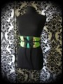 Ceinture obi vert fluo noir détails beige et vert - taille unique