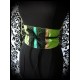 Ceinture obi vert fluo noir détails beige et vert - taille unique