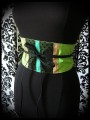 Ceinture obi vert fluo noir détails beige et vert - taille unique