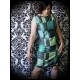 Retro wiggle dress green with grey/black stripes - size S/M