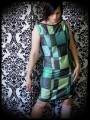 Retro wiggle dress green with grey/black stripes - size S/M