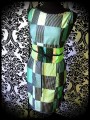 Retro wiggle dress green with grey/black stripes - size S/M