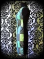 Retro wiggle dress green with grey/black stripes - size S/M