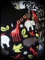 Retro wiggle dress black with multicolored animals - size S/M