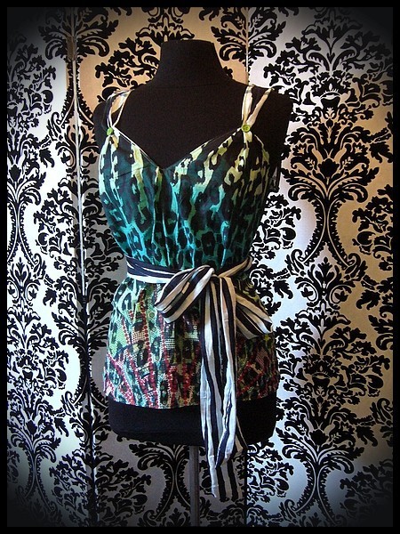 Loose top w/belt gradient green leopard print - size M/L