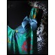 Green trapeze dress w/ pockets tropical print - size S/M