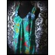 Green trapeze dress w/ pockets tropical print - size S/M