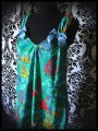 Green trapeze dress w/ pockets tropical print - size S/M