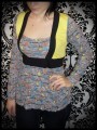 Babydoll top grey yellow w/ sewn-in shrug & matching scarf - size S/M