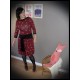 Dark red dress black details fox print - size S/M