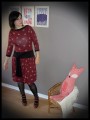 Dark red dress black details fox print - size S/M