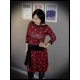 Dark red dress black details fox print - size S/M