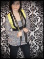 Babydoll top grey yellow w/ sewn-in shrug & matching scarf - size S/M