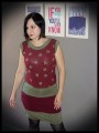 Dark red top khaki green details fox print - size M/L