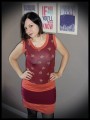 Dark red top orange details fox print - size S/M