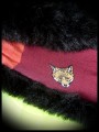 Brown fake fur tubular scarf dark red/orange lining fox print
