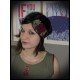 Black headband w/ khaki green and dark red flowers