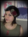 Black headband w/ khaki green and dark red flowers