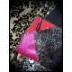 Black fake leather bag clutch frambosia / hot pink glitter details