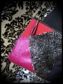 Black fake leather bag clutch frambosia / hot pink glitter details