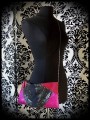 Black fake leather bag clutch frambosia / hot pink glitter details