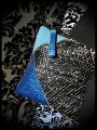 Black fake leather bag clutch sky blue / royal blue glitter details